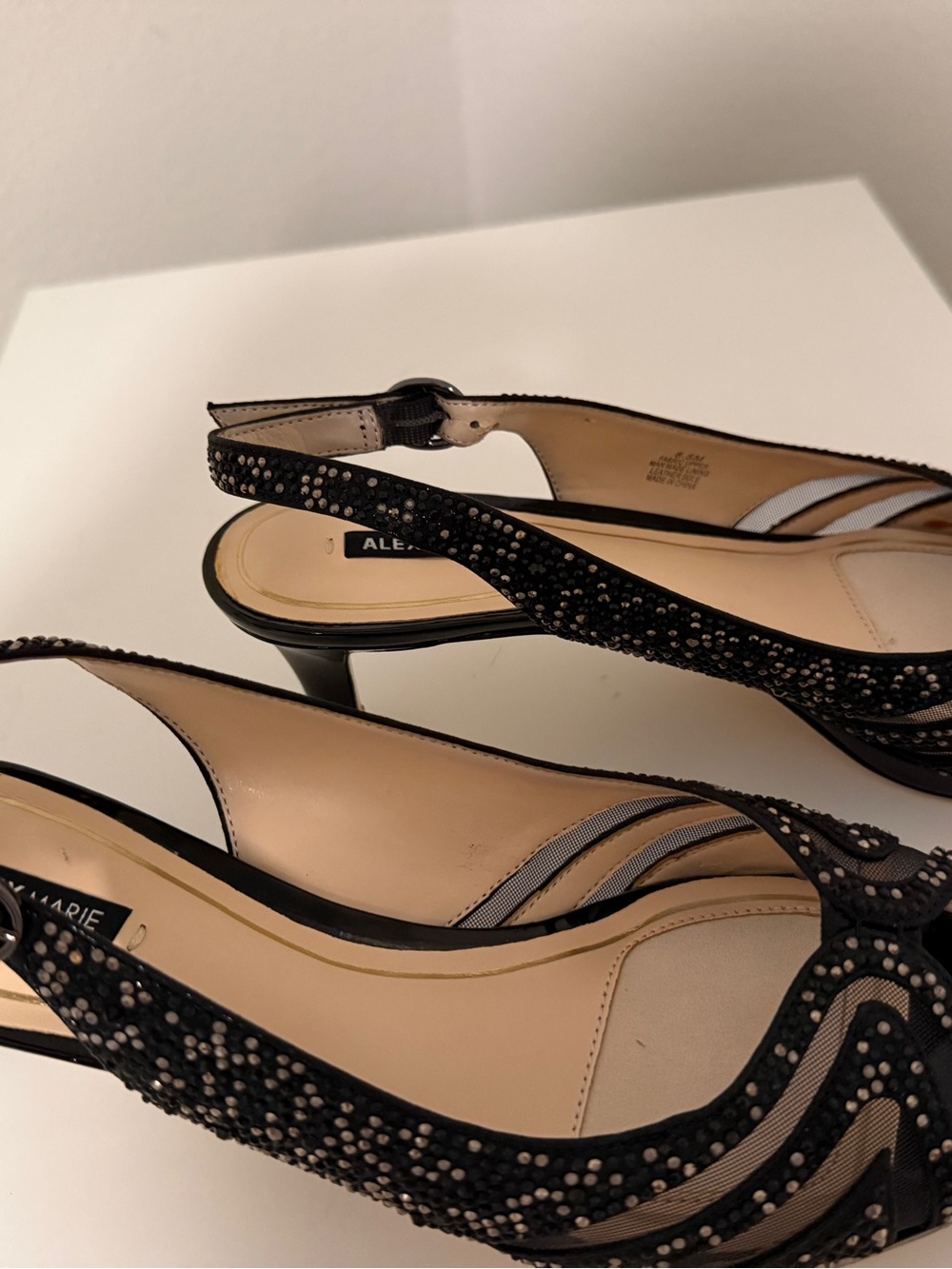 Alex Marie Black Beaded Slingback Heels